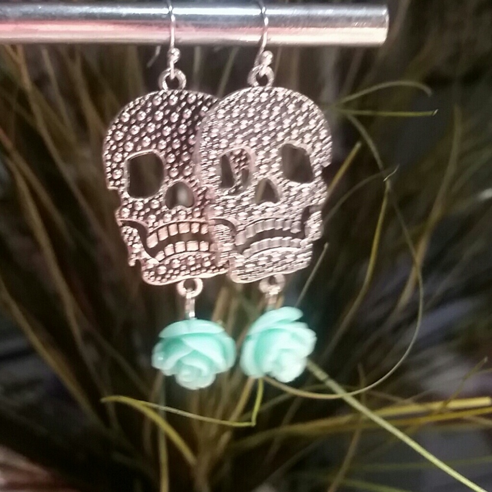 Handmade Skull and Rose Earrings
